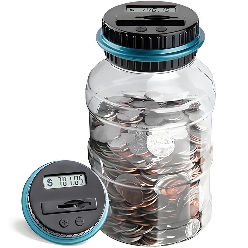 Coin Piggy Bank Saving Jar,1.8L Digital Coin Counter with LCD Display Large Capacity Money Saving Box for All US Coins (Blue)