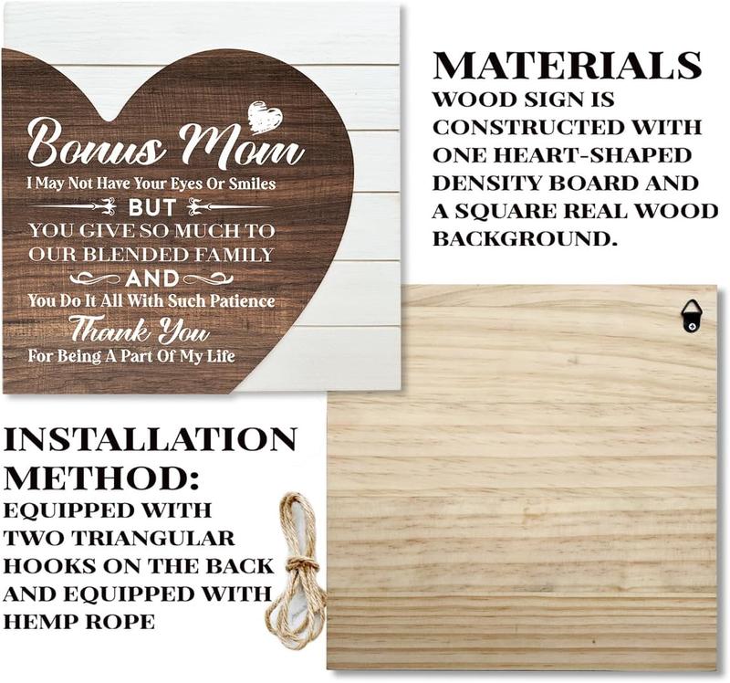 Gift to Bonus Mom, Step Mom Gift, Thank You for Being A Part of My Life, Wooden Plaque Heart Sign, Heart Keepsake Plaque for Step Mom, Birthday Mother's Day Gift for Step Mom, Thank You Stepmom Gift