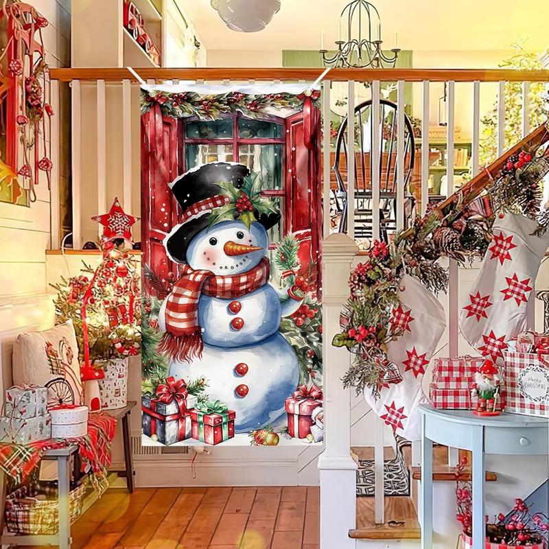 Christmas Door Cover Snowman Decoration Xmas Large Photography Background Banner Porch Sign for Winter Indoor Outside Front Door Banner Farmhouse Party Supplies 6 x 3 Feet Tree Garage Tree Garage