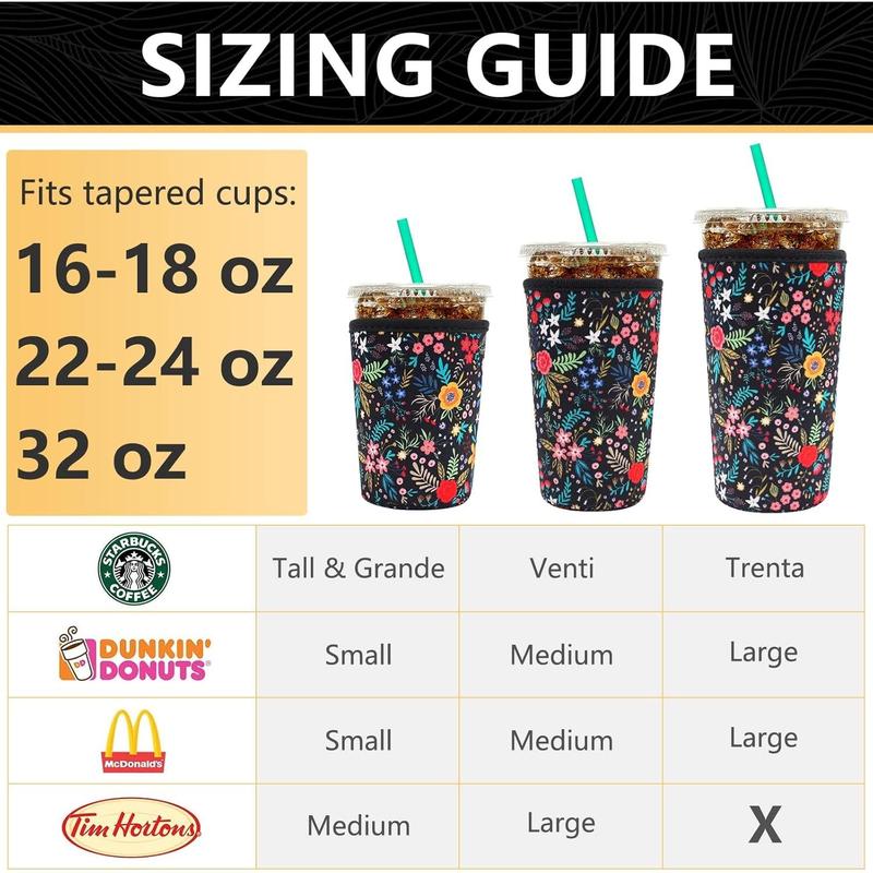 Reusable Neoprene Insulator Sleeve for Iced Coffee Cups, 3 Pack Coffee Coolies sleeves for Iced & Hot Drinks, Cold Beverage Cooler Compatible with Starbucks Dunkin Coffee and More