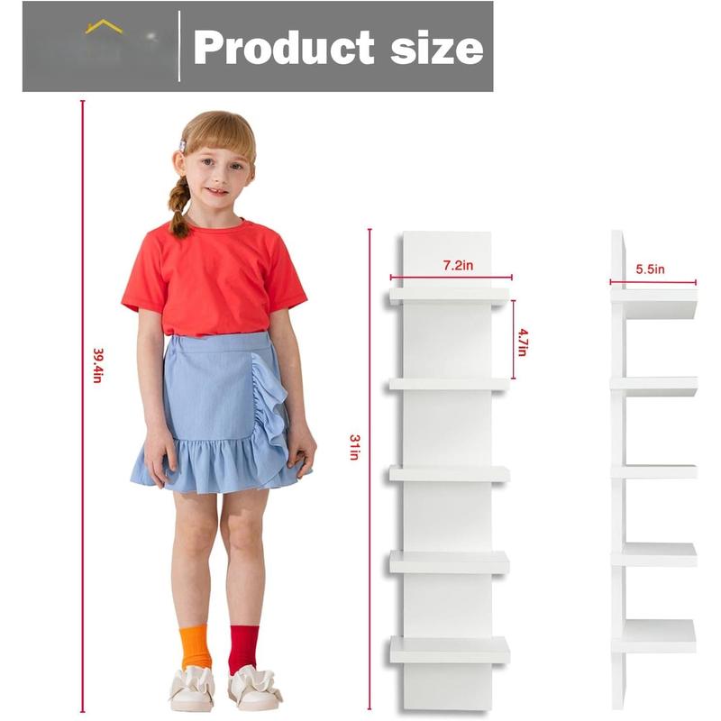 5 Tier Wall Shelf Unit,White Vertical Floating Shelf-Narrow Decorative Wall Mount Modern Wall Decor Shelves for Bedrooms, Living Rooms 5.5