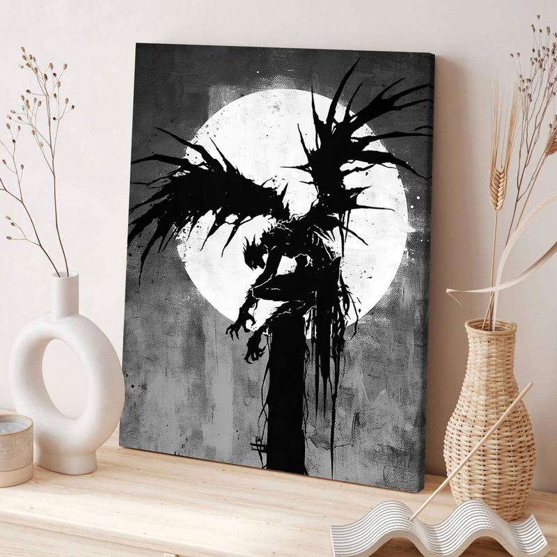 Moon & Demon Pattern Canvas Painting Framed, Modern Abstract Wall Art Painting, Wall Art Decor for Home Living Room Bedroom Office