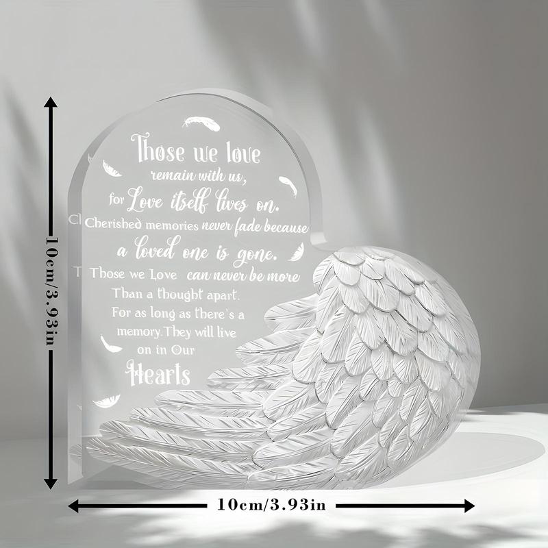 Angel Wing Design Acrylic Ornament, 1 Count Memorial Gift, Desktop Decoration for Home Office, Home Decor, Gift for Friend & Family