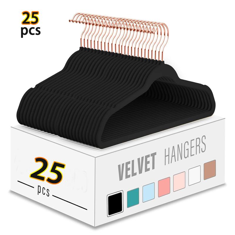 Velvet Pendant 25 Pack - Heavy Duty Black Hanger for Coats, Pants & Formal Wear - Non-Slip Pendant Set - Space-Saving Clothes Felt Pendant non-slip pants hangers & pegs hangers & pegs stable pants