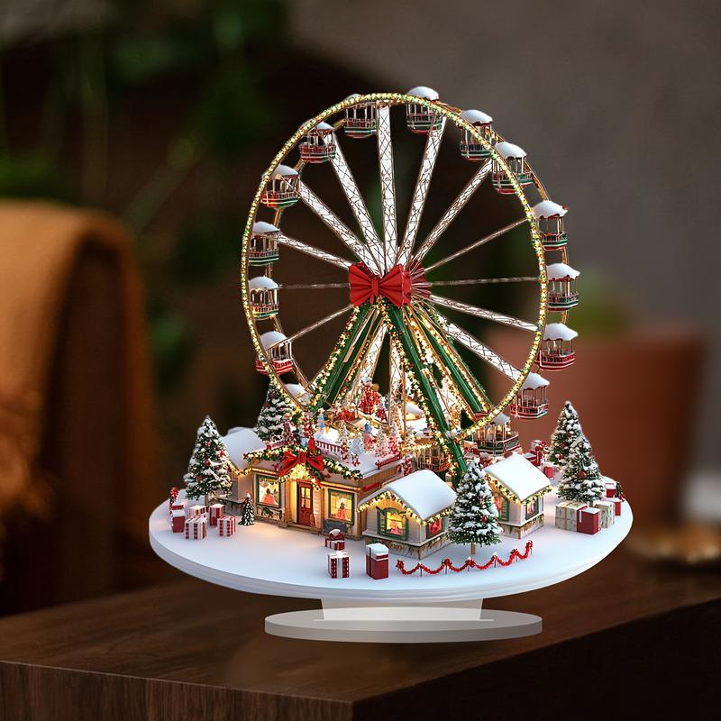 1 One Bohemian Acrylic Christmas Village Ferris Wheel Decoration-Multi-Functional Desktop Display, Snow House Scene, 2D HD Art, Suitable for Home, Office, Cafe-Perfect Christmas, Thanksgiving Decoration-Unique Holiday Gift