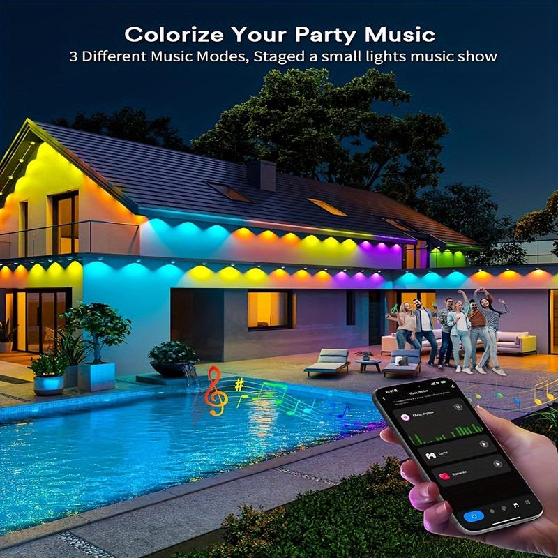 Permanent Outdoor Lights, RGB Outdoor Christmas Lights with  LED Lights, Waterproof LED Eaves Lights with DIY Scene Modes for Halloween Decor, Smart APP & Remote Control