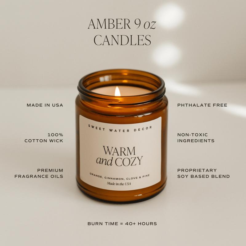 Warm and Cozy Soy Candle - Amber Jar - 9 oz