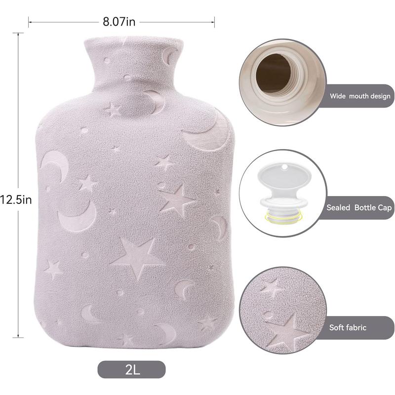 Hot water bottle with soft cover, 2L hot water bottle for menstrual cramps, neck and shoulder pain relief