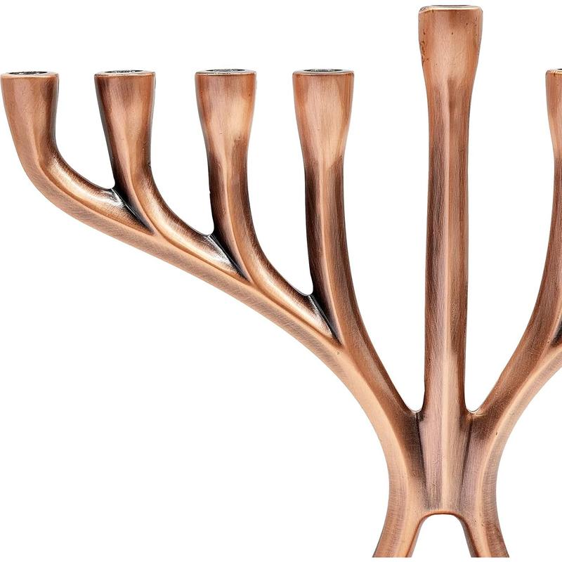 The Dreidel Company Contemporary Hanukkah Menorah, Polished, Non-tarnishing, Holds Most Candles (Copper)