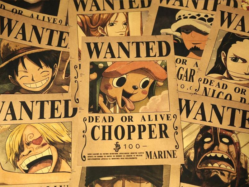 10PCS One Piece Anime Straw Hat Pirates Wanted Poster Vintage Kraft Pape Painting Living Room Bed Room Wall Decorate