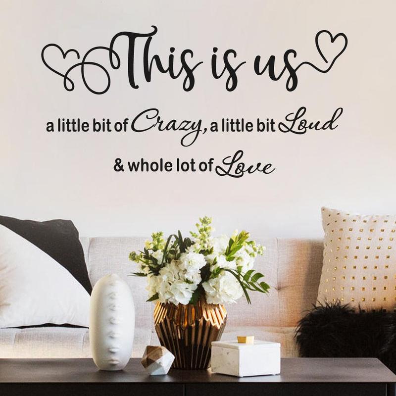 This Is Us Letter & Heart Pattern Wall Decal, Creative Slogan Wall Sticker, Wall Decorative Sticker for Home Living Room Bedroom, Home Decor