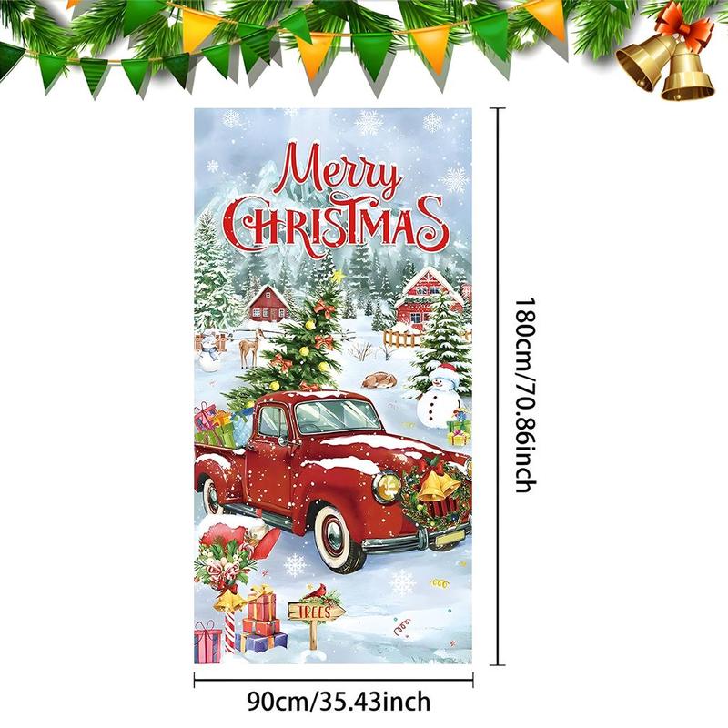 Merry Christmas Car Pattern Door Banner, 1 Count Christmas Themed Door Banner with 4 Grommets, Festive & Party Supplies for Home & Outdoor