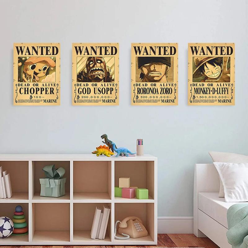 10PCS One Piece Anime Straw Hat Pirates Wanted Poster Vintage Kraft Pape Painting Living Room Bed Room Wall Decorate