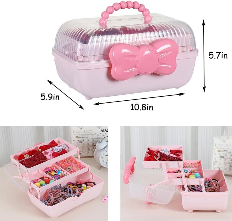 Hair Accessories Storage Box, 1 Count Cute Girls Hair Accessories Storage Box, Plastic Hair Ties Holder Hair Clips Container Headbands Organizer Gift for Girls Multipurpose Organizer