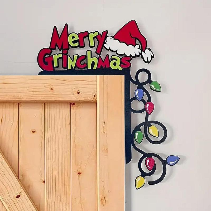 Merry Christmas Wooden Hanging Sign, 1 Count Letter & Cap Pattern Door Frame Decoration, Festive Decorations for Home Party