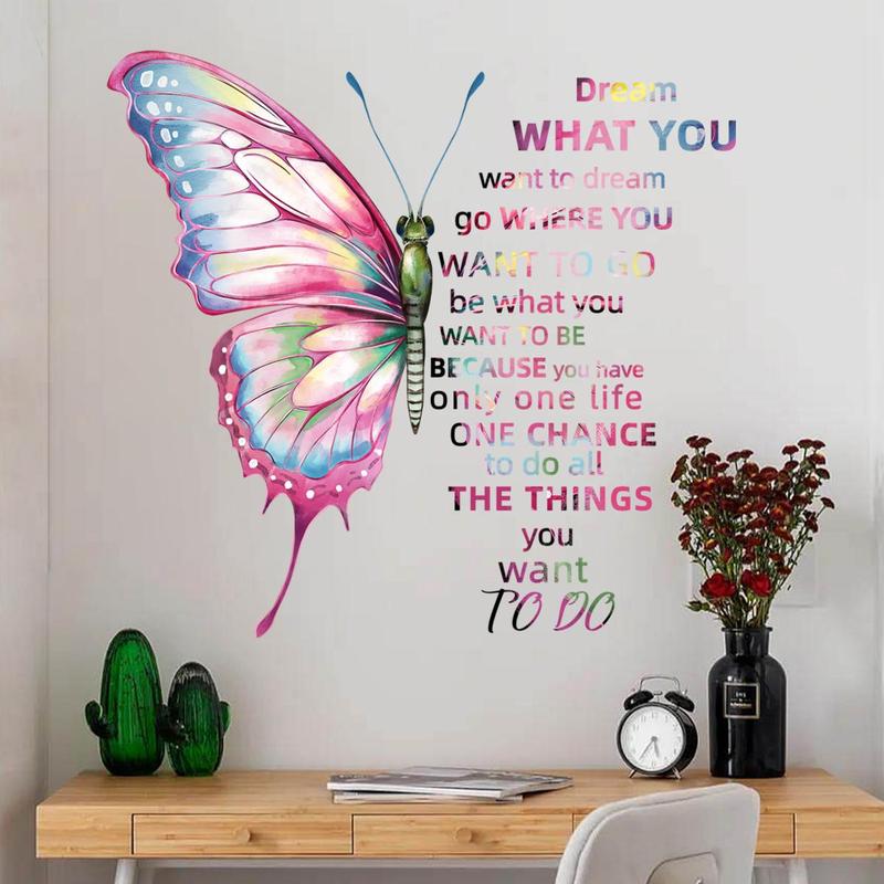 Butterfly & Letter Pattern Wall Sticker, 2 Sheets Self-adhesive Wall Decal, Decorative Sticker for Home Living Room Bedroom