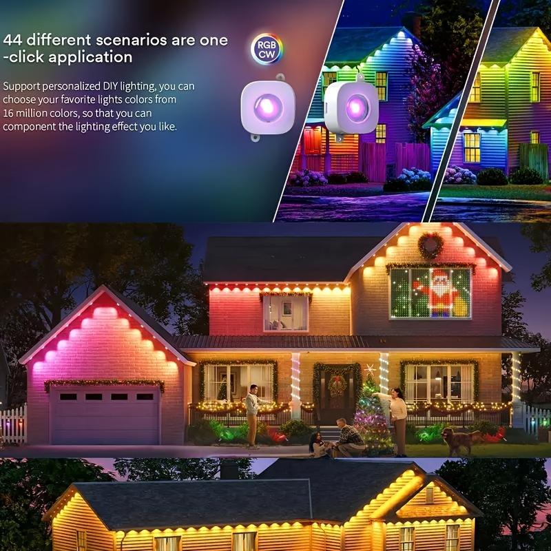 Permanent Outdoor Lights, RGB Outdoor Christmas Lights with  LED Lights, Waterproof LED Eaves Lights with DIY Scene Modes for Halloween Decor, Smart APP & Remote Control