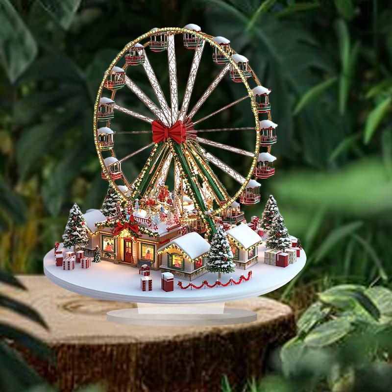 1 One Bohemian Acrylic Christmas Village Ferris Wheel Decoration-Multi-Functional Desktop Display, Snow House Scene, 2D HD Art, Suitable for Home, Office, Cafe-Perfect Christmas, Thanksgiving Decoration-Unique Holiday Gift