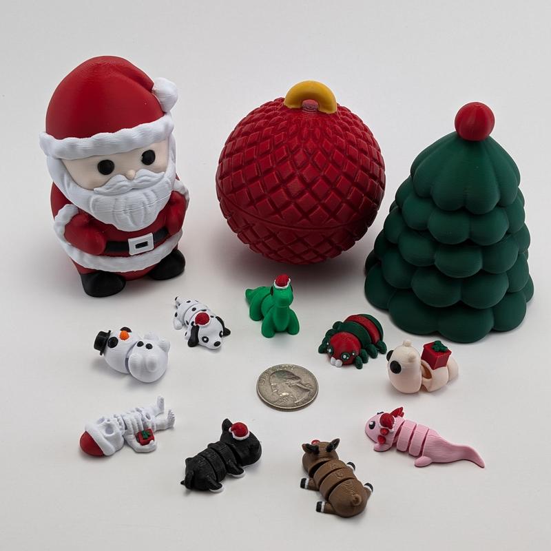 Christmas MINIs & Containers- Holiday Themed Articulating 3D Printed Collectible Figurines - Home Decor - Gift for the Holidays - Stocking Stuffer