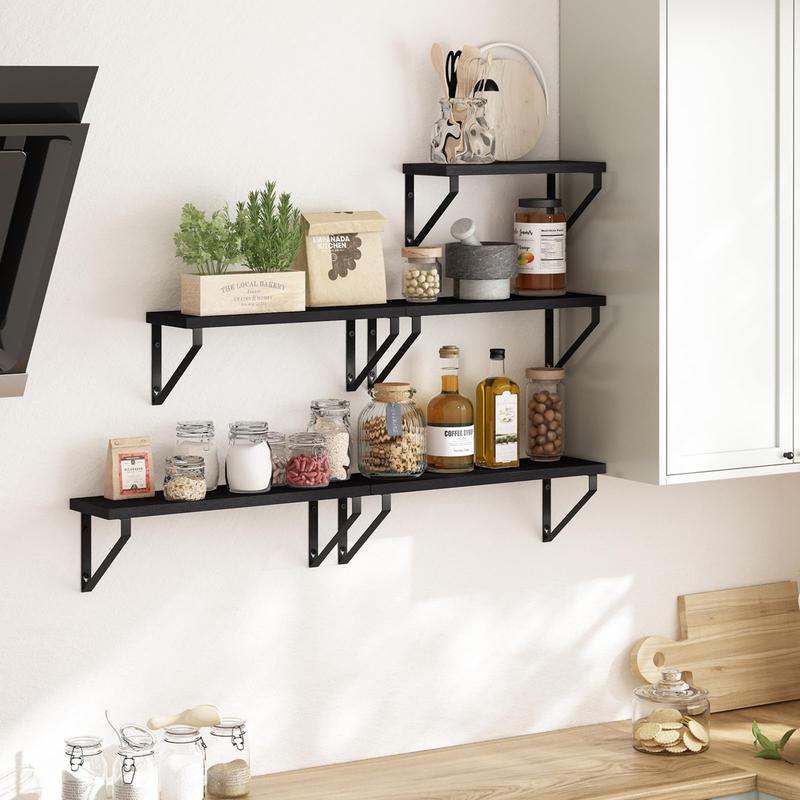 Floating Shelves, Width 4.7 Inches Wall Mounted Shelves Set of 5, Rustic Wood Storage Bookshelves, Farmhouse Decor for Bathroom, Bedroom, Living Room, Kitchen and Office (Black)