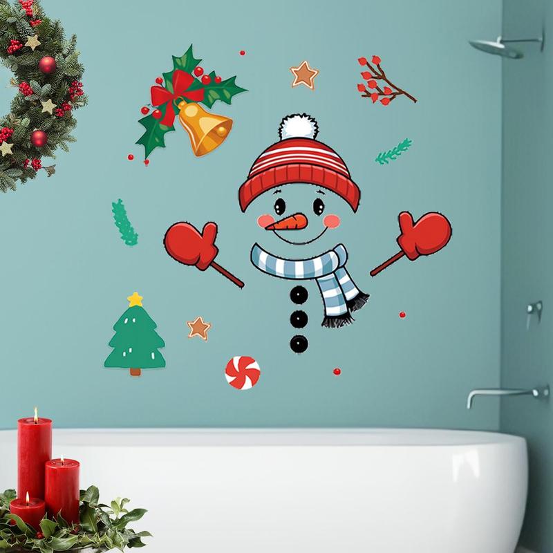 Cartoon Snowman Pattern Door Sticker, 1 Set Self Adhesive Window Decal, Decorative Sticker for Home Office Party, Home Decor