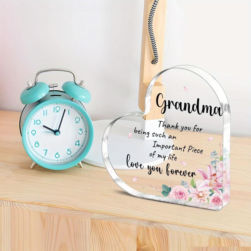 Flower & Letter Pattern Acrylic Plaque, 1 Count Grandma Gift, Thank You Gift for Grandma, Desk Signs Ornament for Home & Office