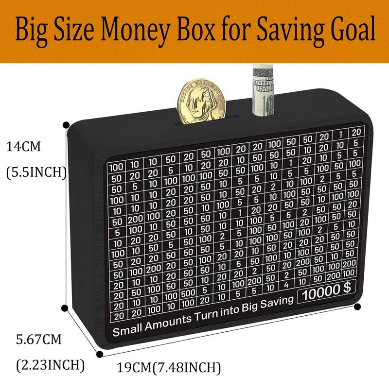 Money Saving Box  Vault Wooden Savings Challenge Box Piggy  for Adults  Budgeting and Savings Goals   for Boys and Girls No Install Required (8 Amounts)