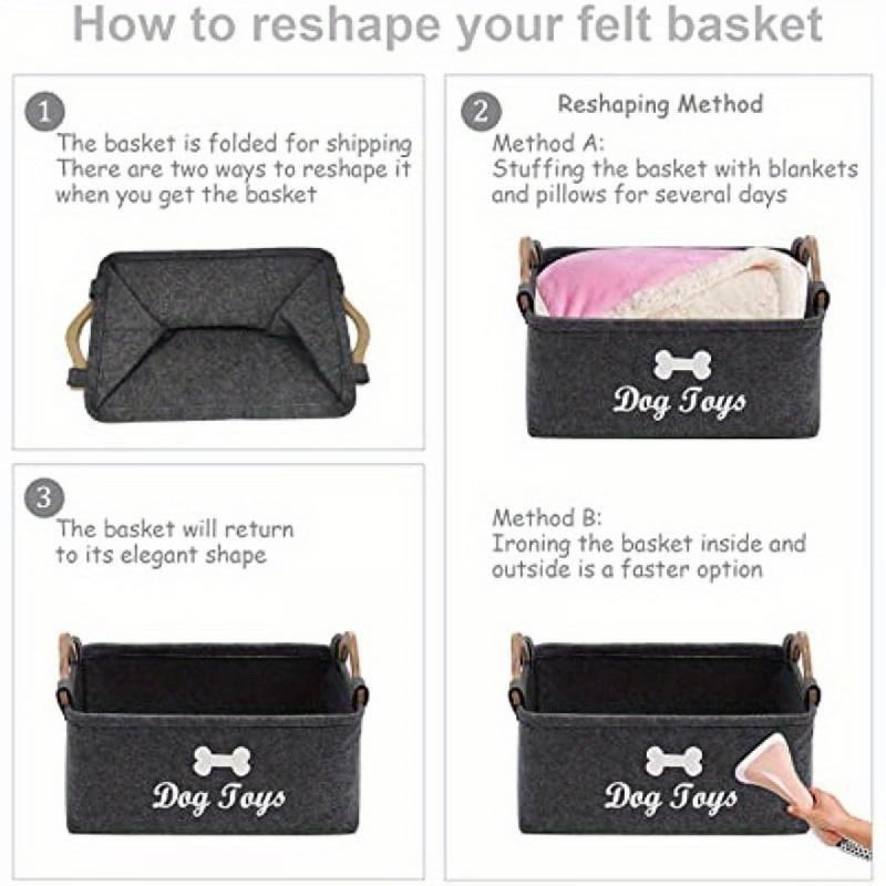 Felt Dog Toy Storage Box, Pet Toys Organizer, Pet Toy Storage Basket, Dog & Cat Accessories, Travel Supplies for Dogs & Cats