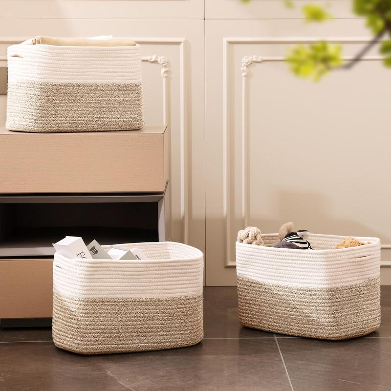 4 Pack Cotton Rope Baskets for Shelves, 14.9”x10.6”x9” Decorative Woven Baskets for Storage,  home storage