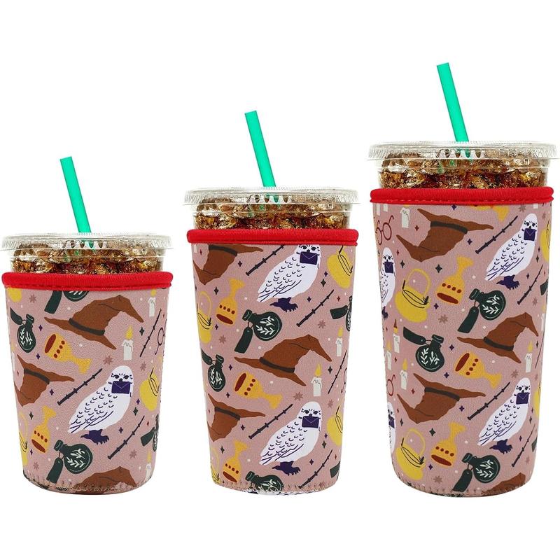 Reusable Neoprene Insulator Sleeve for Iced Coffee Cups, 3 Pack Coffee Coolies sleeves for Iced & Hot Drinks, Cold Beverage Cooler Compatible with Starbucks Dunkin Coffee and More