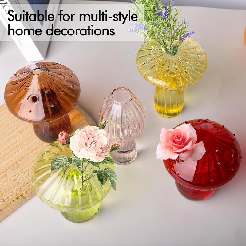 5 count Mushroom Shaped Glass Vase, Planters Clear Hydroponic Vase,   for Decorative Centerpiece,Table Decor,Home Wedding Party (5 Color)