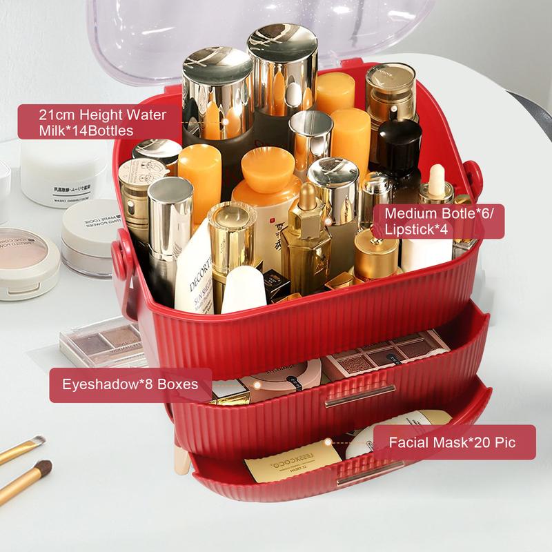 Spacious Portable Makeup Organizer - Compact & Durable Storage for Cosmetics, Eyebrow Pencils, Eyeshadows & Skincare - Effortlessly Organize Your Beauty Essentials - Perfect for Busy Women, Family Bedrooms & Student Dorms (TriplePink)