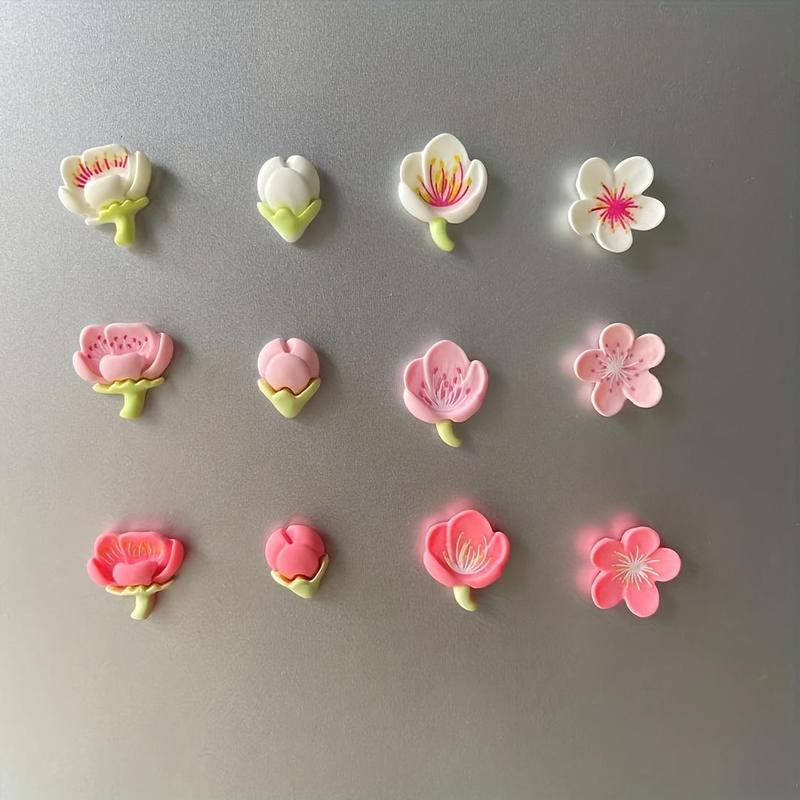 Flower Design Refrigerator Magnet, 12pcs set Cute Flower Shaped Magnet, Decorative Magnet for Home Kitchen Refrigerator, Dormitory, Office, Apartment