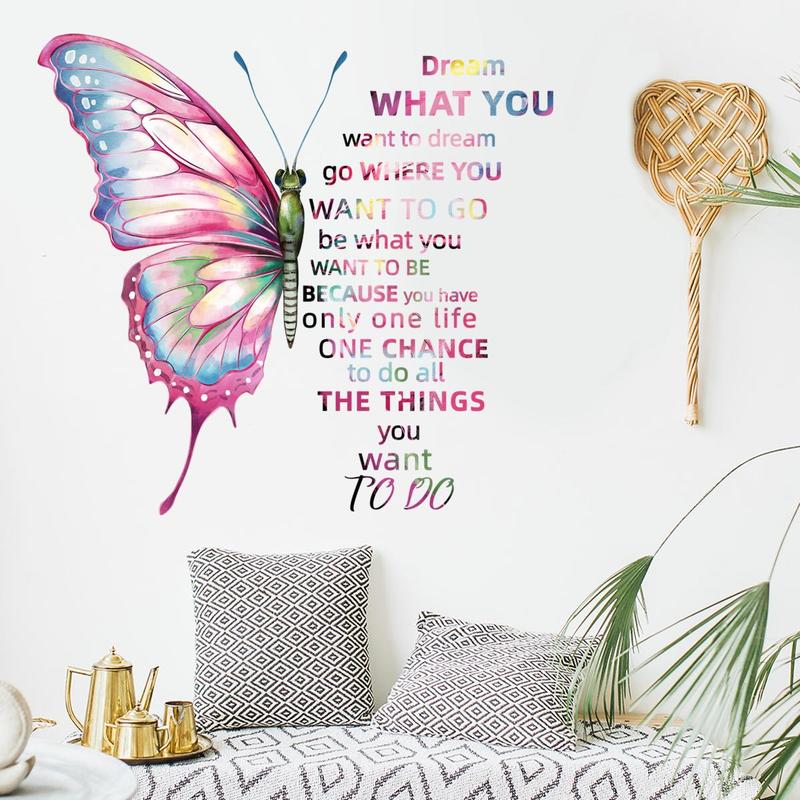 Butterfly & Letter Pattern Wall Sticker, 2 Sheets Self-adhesive Wall Decal, Decorative Sticker for Home Living Room Bedroom