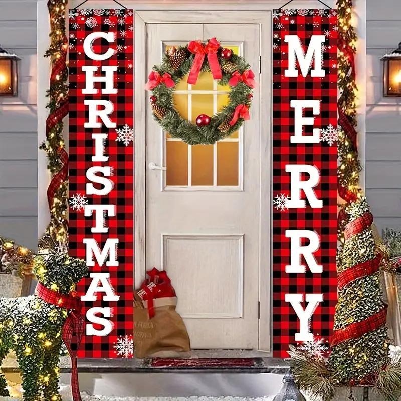 Merry Christmas Banner Set, 1 Pair Outdoor Holiday Decorations, Door Decor, Party Wall Hangings, Festive & Party Supplies