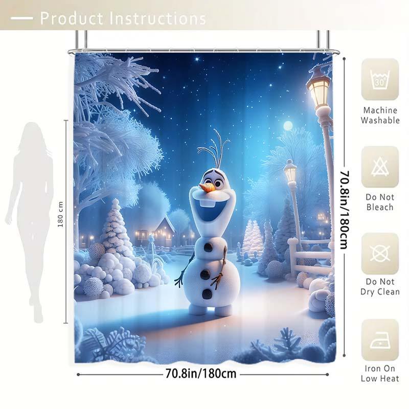 Cartoon Snowman Pattern Shower Curtain, 1 Count Waterproof Bathroom Curtain with Hooks, Bathroom Decor for Home Hotel Salon Dormitory