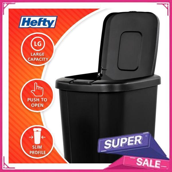 Hefty 13.3 Gallon Trash Can, Plastic Touch Top Kitchen Trash Can, Black