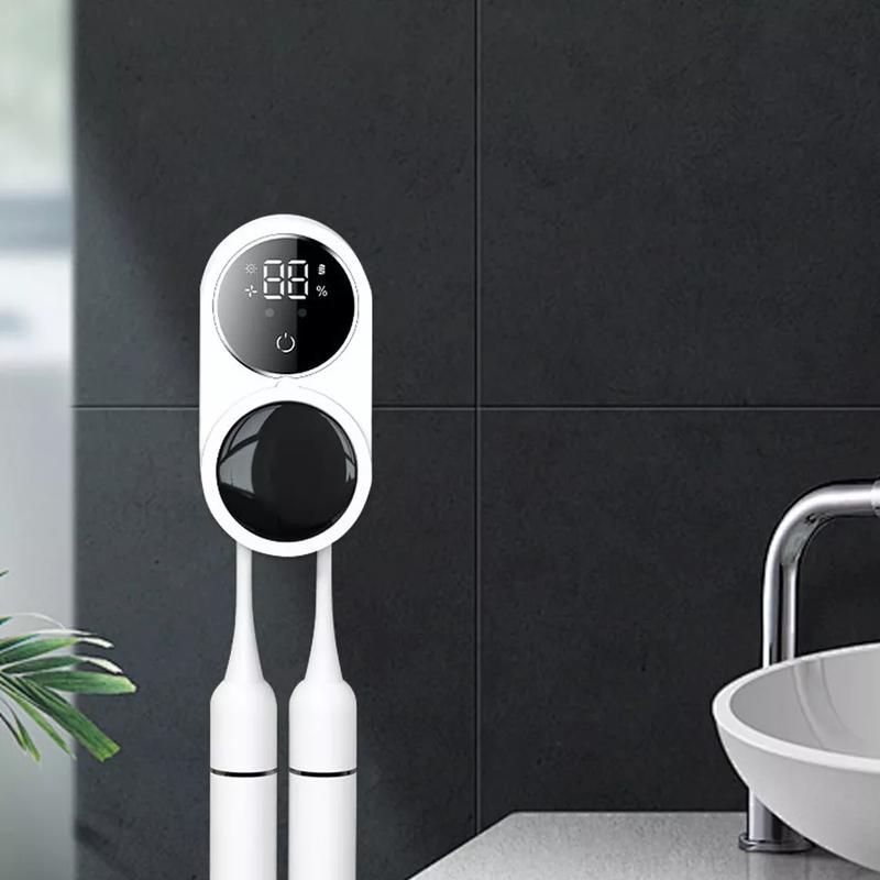 Wall-Mounted UV Toothbrush Sanitizer Holder - 2 Slots, Rechargeable & Cordless with Smart Features Light Pad