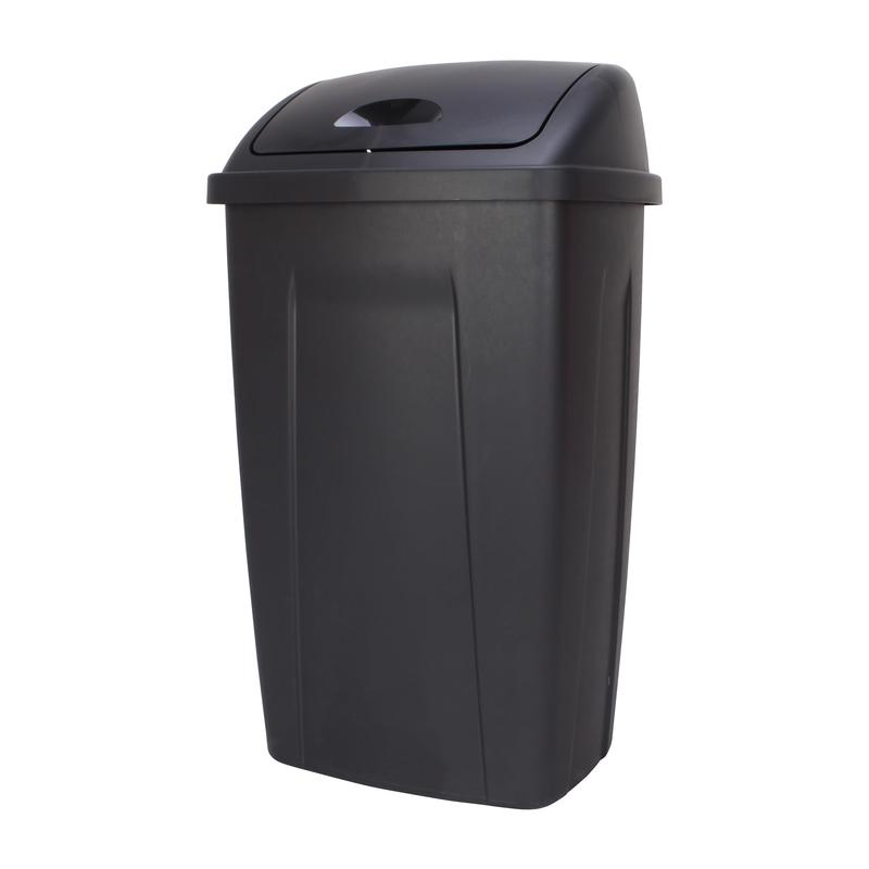 Mainstays 13 Gallon Trash Can, Plastic Swing Top Kitchen Garbage Trash Can, Black, 12.5