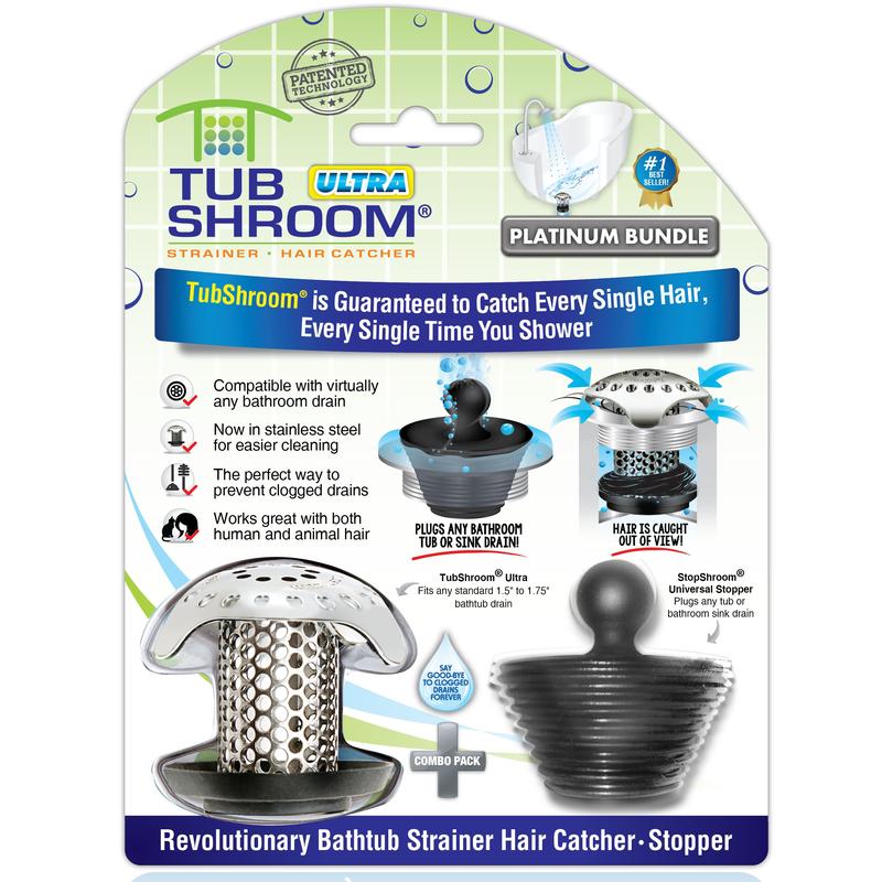 TubShroom Ultra Revolutionary Hair Catcher and Drain Protector with Stopper, Shower and Tub Drain Protector, Keeps Drains Clog Free Stainless Steel