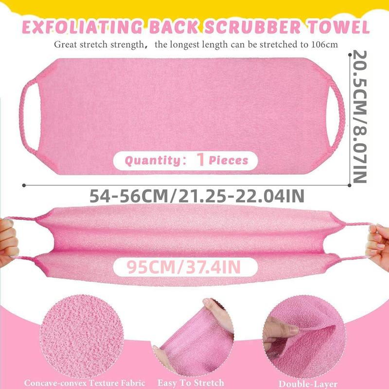 Nylon Back Scrubber Manual Massage Tool with Handles, Extended Length Back Washer, Stretchable Pull Strap Exfoliating Washcloth