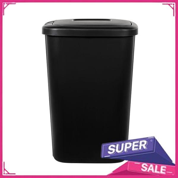 Hefty 13.3 Gallon Trash Can, Plastic Touch Top Kitchen Trash Can, Black