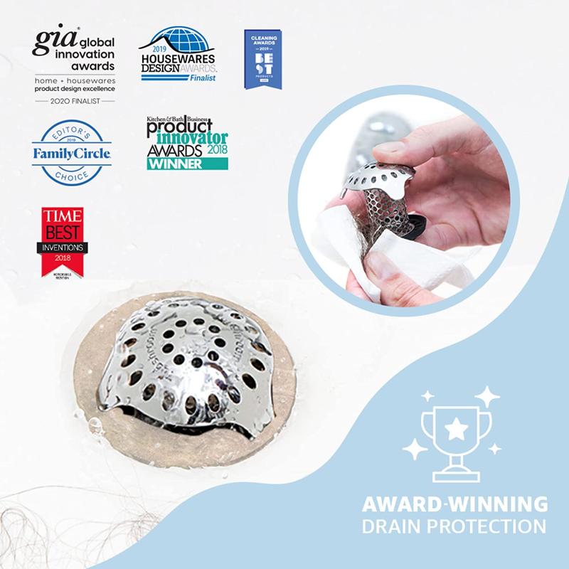 TubShroom Ultra Revolutionary Hair Catcher and Drain Protector with Stopper, Shower and Tub Drain Protector, Keeps Drains Clog Free Stainless Steel