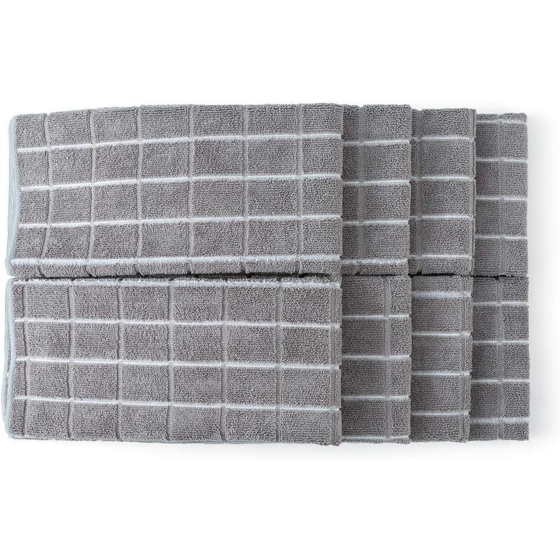 Microfiber Dish Towels - Soft, Super Absorbent and Lint Free Kitchen Towels - 8 Pack (Lattice Designed Gray Colors) - 26 x 18 Inch