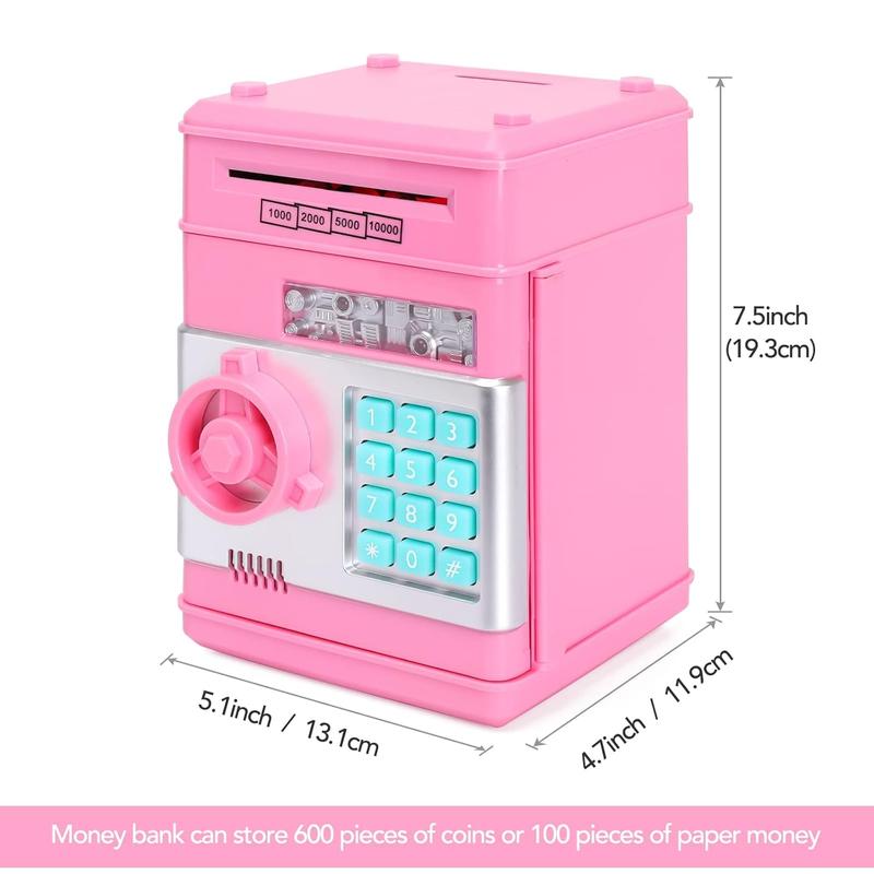 Piggy Bank for Kids, Electronic Mini ATM with Password Cash Coin Can Auto Scroll Paper Money Saving Box, Birthday Christmas Toy Gift for Girls Boys-Pink