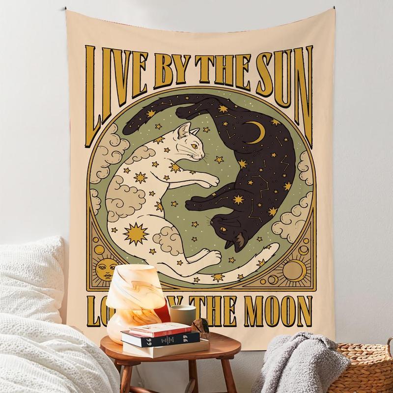 Cat & Moon Pattern Tapestry, Vintage Tarot Hanging Cloth, Wall Hanging Decor for Home Living Room Bedroom Dormitory, Home Decor