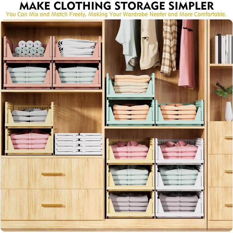 ZONGZHI 5 Pack Stackable Closet Storage Basket, Multifunctional & Foldable Closet Organizer for Bathroom Kitchen Laundry Room Wardrobe Storage, Space-Saving Clothes Storage Drawer Organizer, White