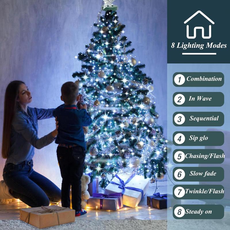 LED String Light, Remote Control & 8 Lighting Modes Christmas Tree Decorative Light, LED String Light for Indoor & Outdoor Yard Party Decoration