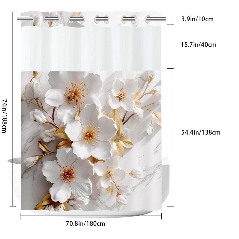 Floral Pattern Shower Curtain, 1 Count Waterproof Bathroom Flower Curtain, Bathroom Decor Supplies for Home Hotel Salon Dormitory, Home Goods Flowers Decoration, Bathroom Accessories,  Home Goods  Decoration