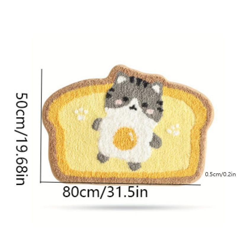 Cute Cat Pattern Toast Shape Bath Mat, 1 Count Non-slip Soft Absorbent Bath Rug, Machine Washable Bath Mat for Bathroom, Kitchen, Home Decor